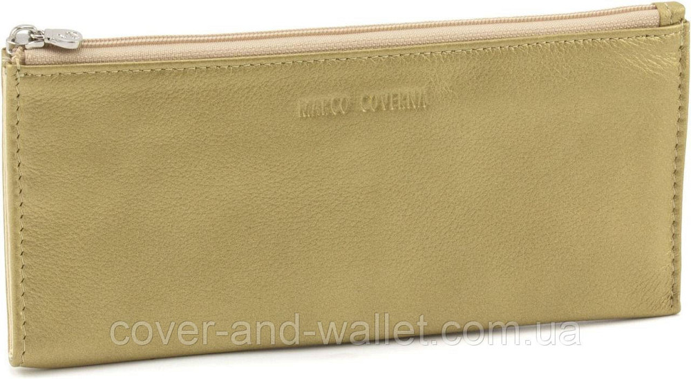 Жіночий тонкий гаманець із натуральної шкіри золотистого кольору на блискавці Marco Coverna 8805 Київ - фото 1