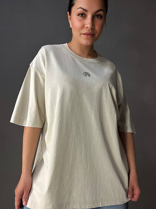 Футболка женская A-N 26089 тай-дай оверсайз с камнями буква B, бежевый, one size Киев - изображение 4