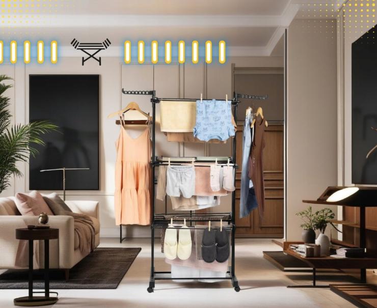 Складна вертикальна сушарка для білизни (72 × 64 × 170 см) 3 рівні + 1 для взуття, Чорна Київ - фото 7