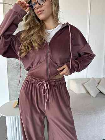 Женский повседневный костюм двойка: кофта и штаны велюр Какао, 46/48 Одесса