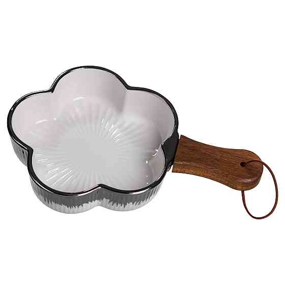 Тарілка порцелянова глибока з ручкою Квітка 24×16×4 (см) блюдо сервірувальне з ручкою для подачі тарілка сковорода Срібло ZJH-13-3 Коломия