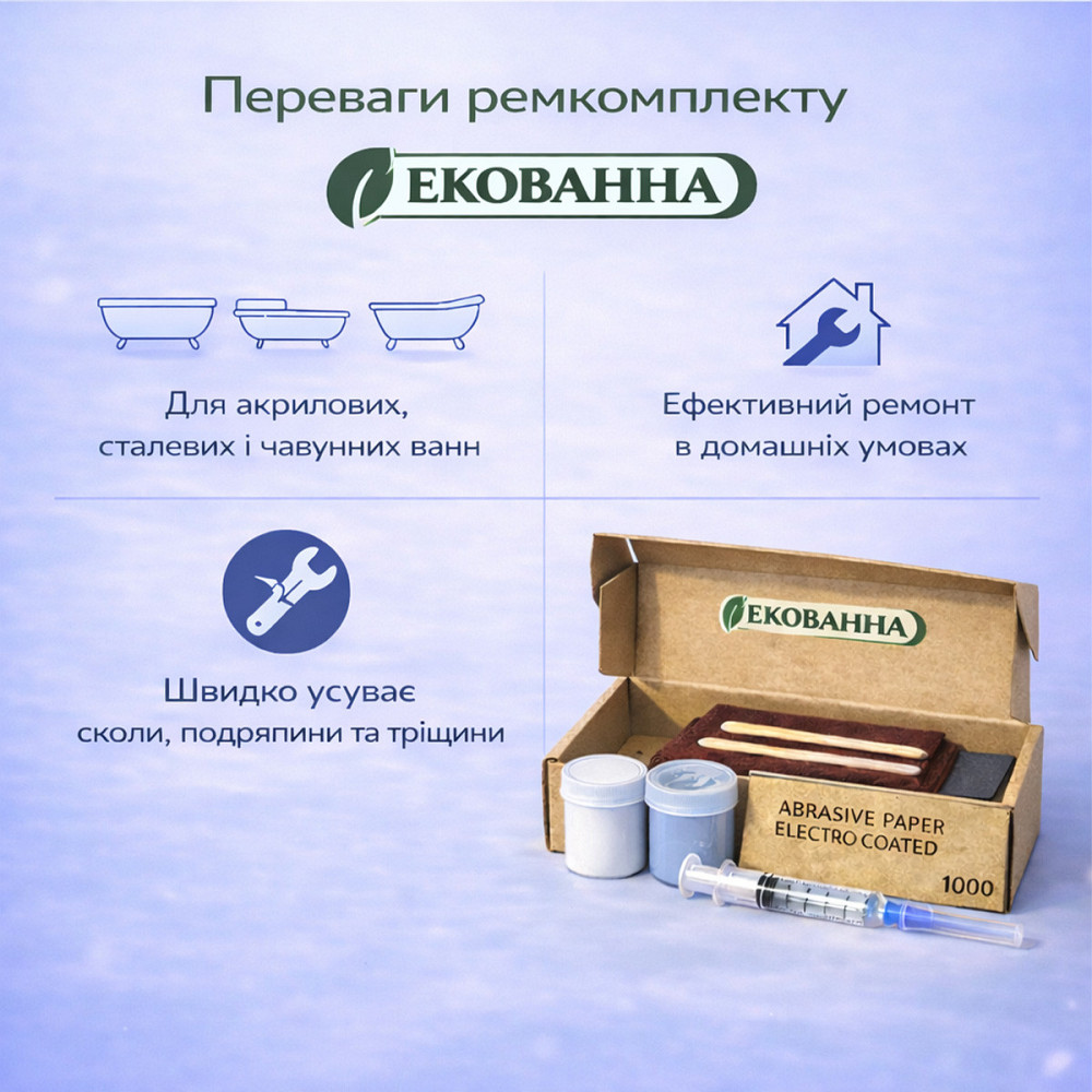 Ремкомплект для ванни ЕкоВанна — ремонт сколів і тріщин акрилових, сталевих і чавунних ванн Харків - фото 3