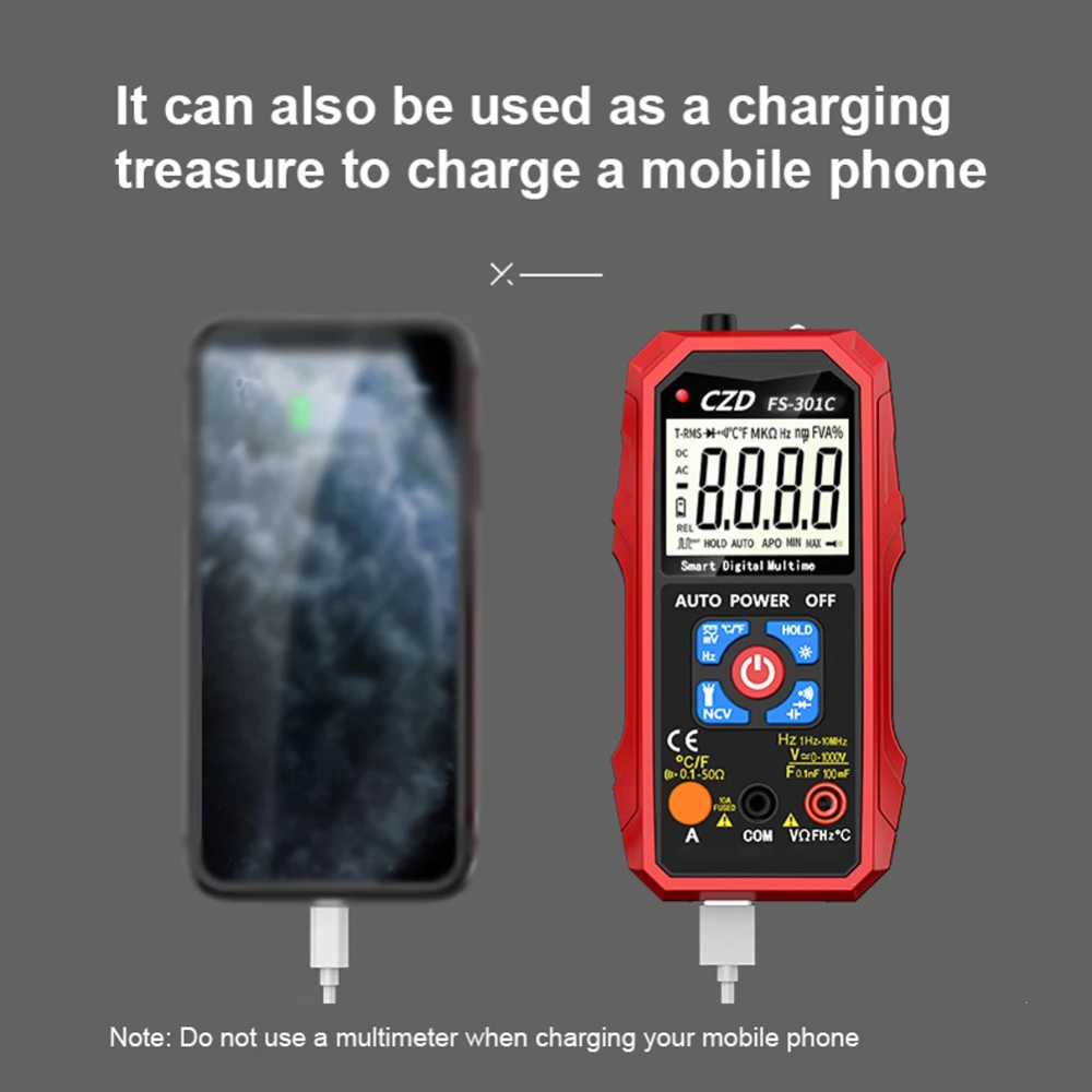 Тестер цифровой автоматический FS-301С 6000бит мультиметр с термопарой фонариком и Powrbank (АКБ) Винница - изображение 3