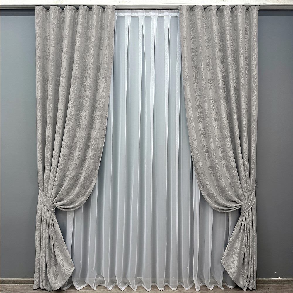 Комплект готовых штор VR-Textil Жаккард Sultan XO №1124ш Светло-серый 150х270 см 2 шт (30-921) Киев - изображение 2