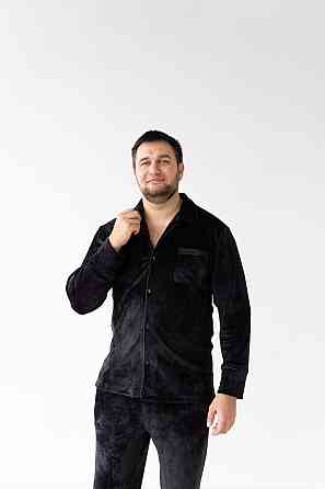 Піжама чоловіча велюрова на ґудзиках Чорний L Харків