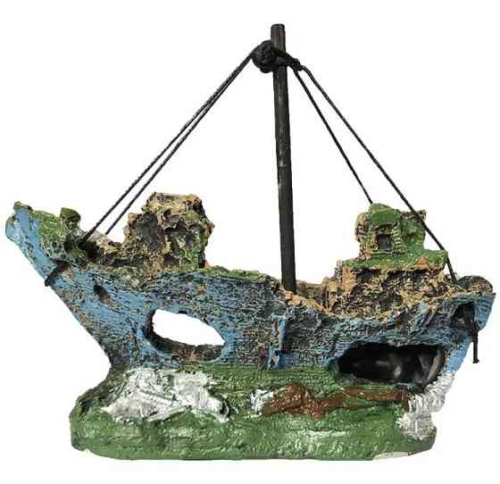 Декор для акваріума "Затонувший кораблик" - розмір 15*13*6 см, смола, акваріумний декор Київ