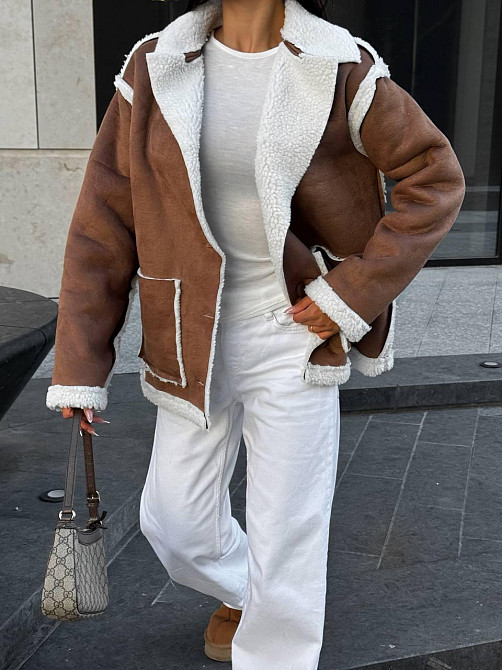 Женская стильная повседневная дубленка замша на барашке 48/50 Одесса - изображение 4