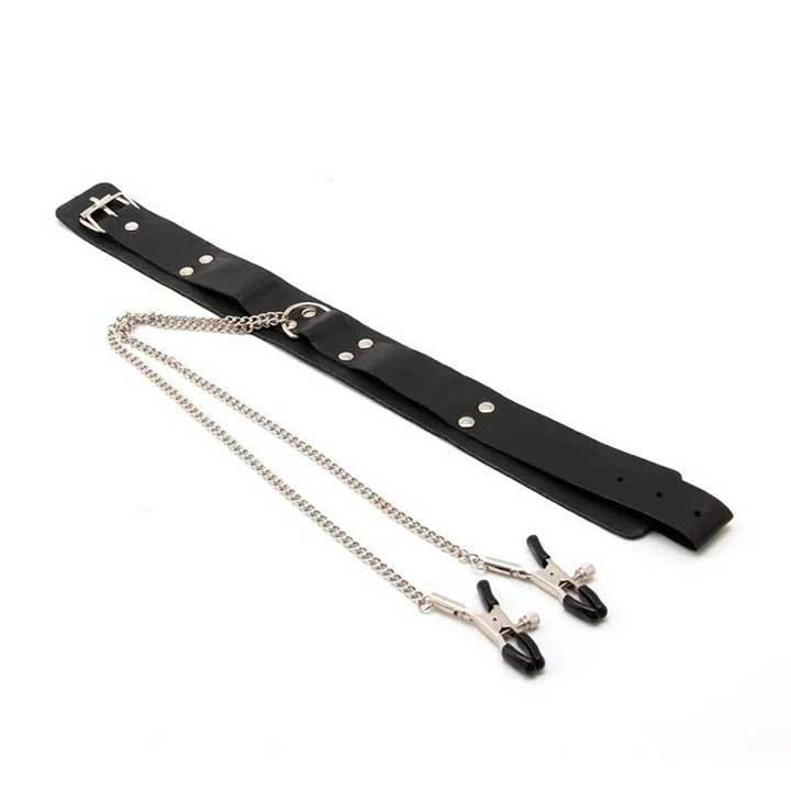 БДСМ ошейник с зажимами для сосков - Черный – Садо-мазо Винница - изображение 2
