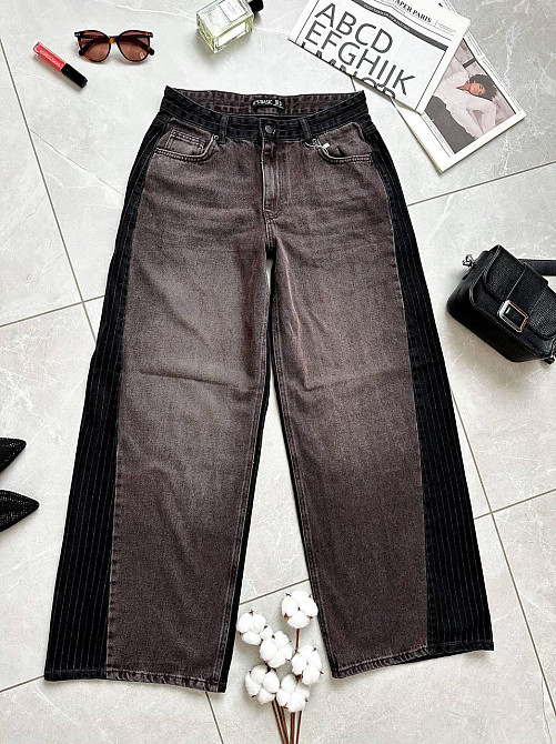 Женские стильные комбинированные джинсы super wide leg 40 Одесса - изображение 5