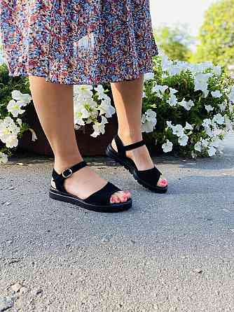 Mermaid Босоніжки жіночі замшеві літні на низькому ходу чорні відкриті Mermaid 20-31 / Стильні Коломыя