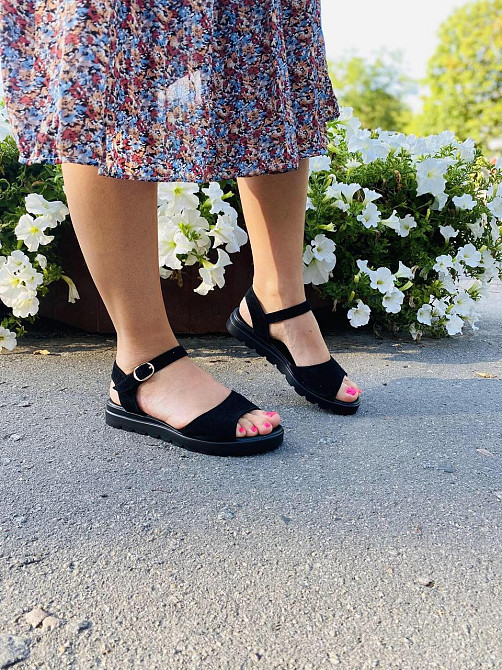 Mermaid Босоніжки жіночі замшеві літні на низькому ходу чорні відкриті Mermaid 20-31 / Стильні Коломыя - изображение 3