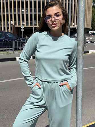 Женский костюм в рубчик с широкими штанами Оливковый M/L Харьков