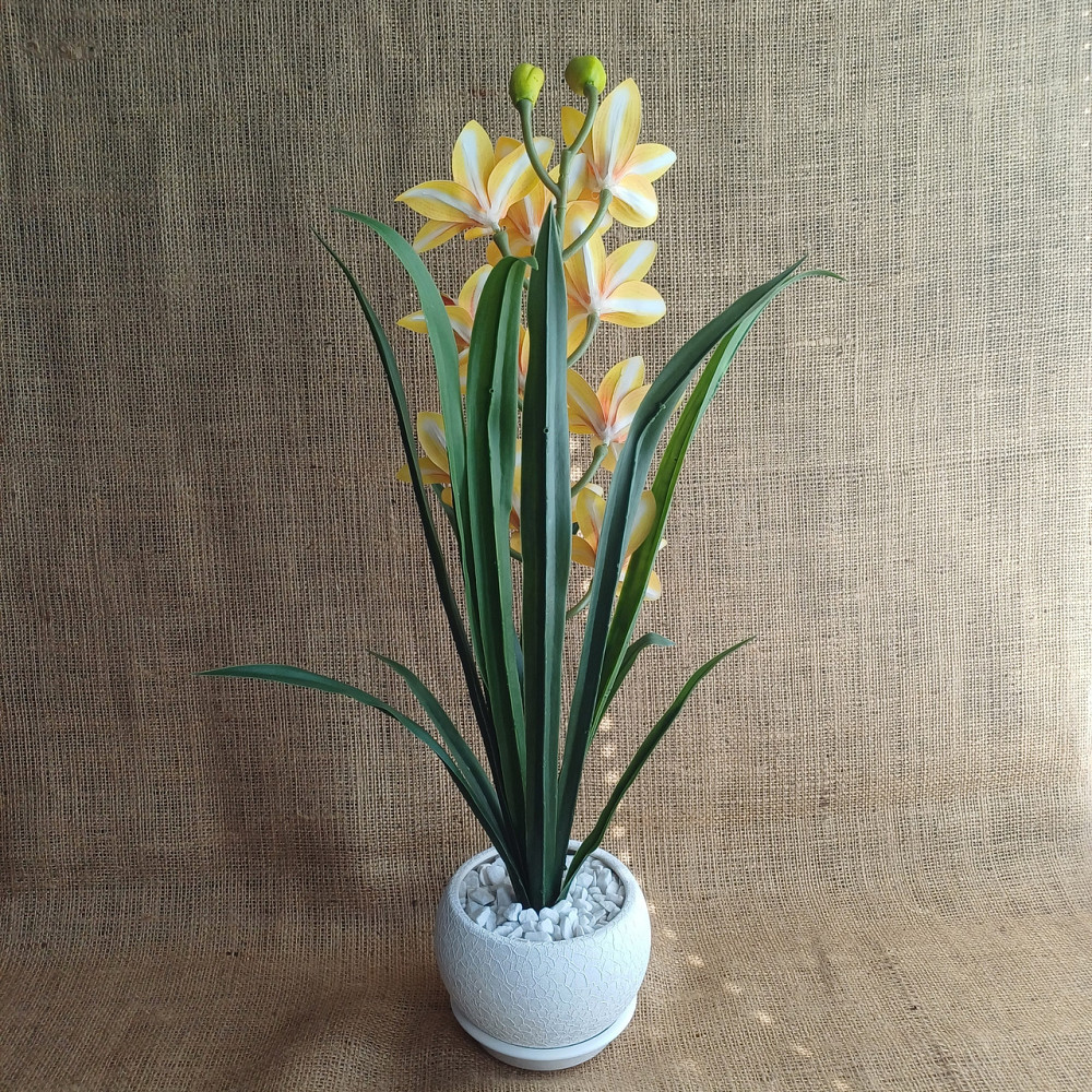 Штучна латексна орхідея цимбідіум у рожевому керамічному кашпо біла з рожевим Дніпро - фото 5