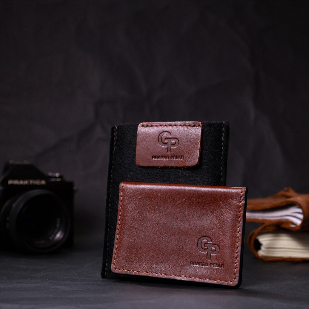 Шкіряна невелика візитниця Коричневий (GRANDE PELLE) Київ - фото 4