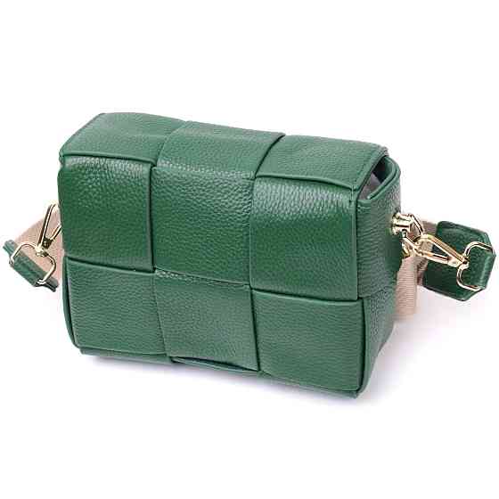 Компактная вечерняя сумка для женщин с переплетами из натуральной кожи Зеленая (Vintage) Киев