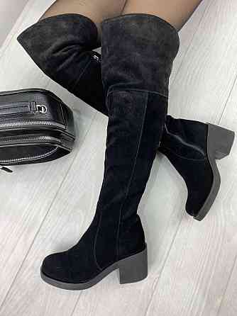 Чоботи жіночі LaDi чорні замша натуральна зима висота 51см обхват 34-35см каблук 7см (2352) Коломыя