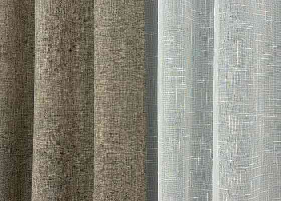 Комплект штор VR-Textil Лен Мешковина 100х270 2шт и Тюль 300х270 1770ш-115т Какао с белым 71-023/1 Киев