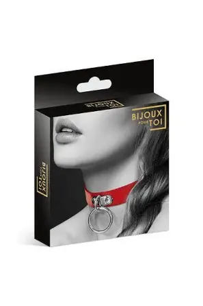 Чокер з кільцем для повідця Bijoux Pour Toi - FETISH Red, екошкіра Львов