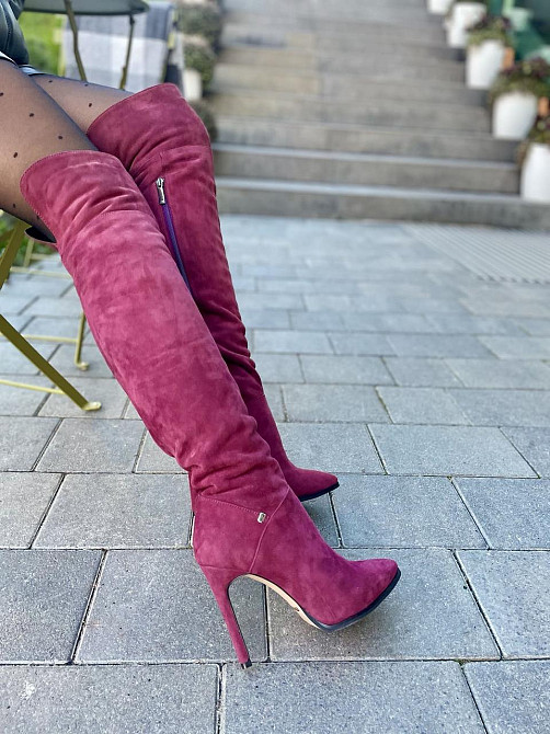Nivelle Ботфорти жіночі демісезонні замшеві на підборах 5261 (10502) бордові / Чоботи весна-осі Коломыя - изображение 5