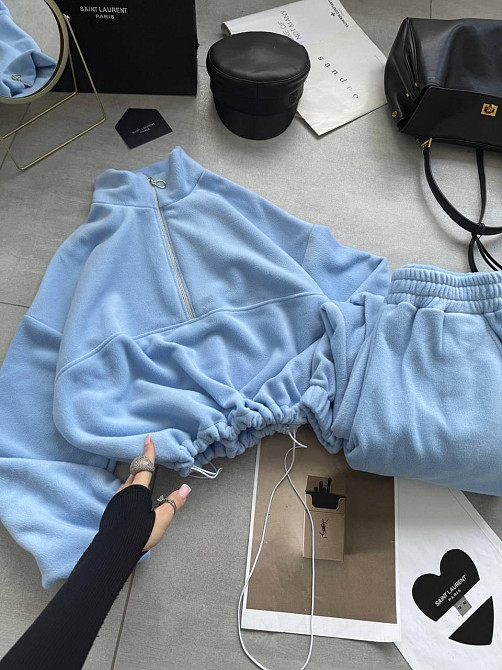 Жіночий теплий повсякденний костюм-двійка турецький двосторонній фліс-лагор Блакитний Одеса - фото 3