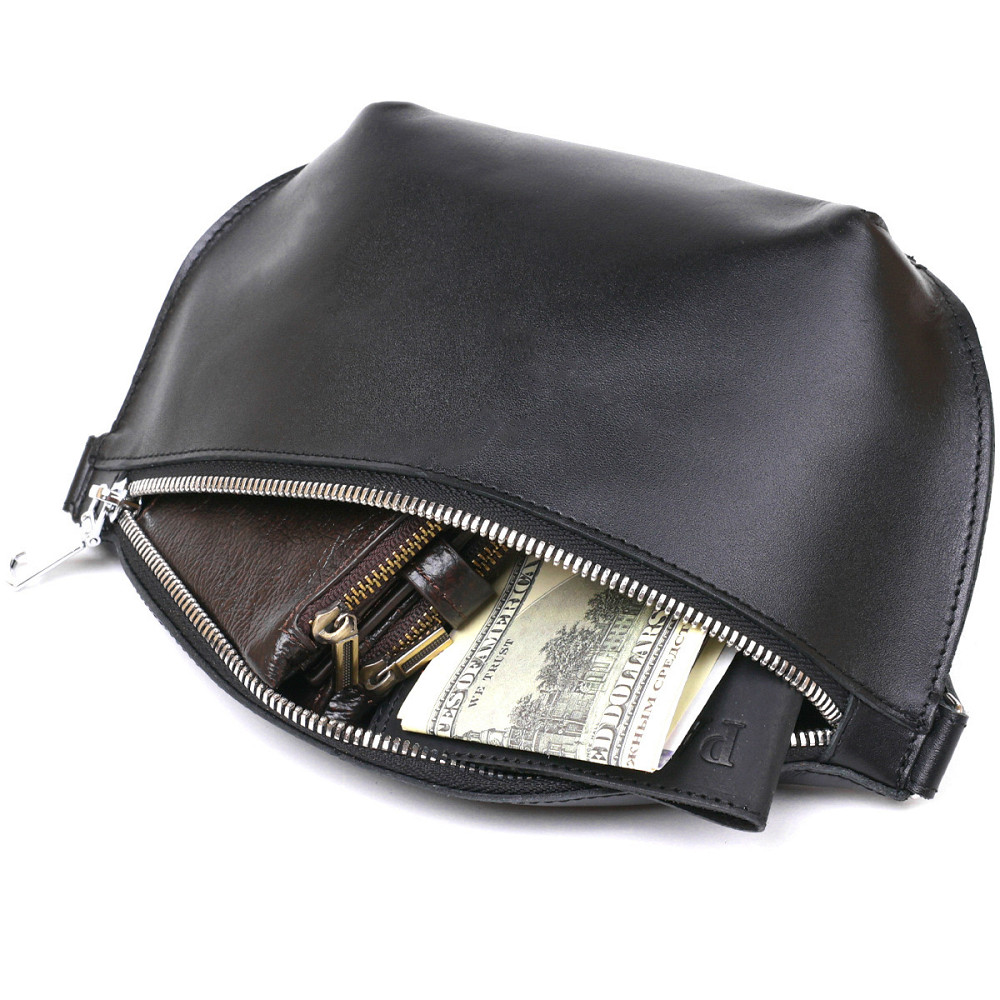 Кожаная универсальная женская бананка Shvigel 16383 Черный Киев - изображение 5