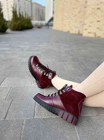 Injers Черевики жіночі INJERS бордові натуральна шкіра з овчиною висота 11,5 см (1125) 38р.39р. Коломия