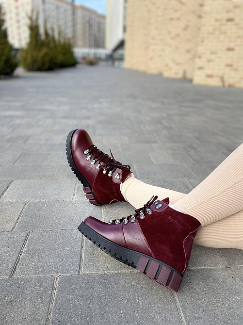 Injers Черевики жіночі INJERS бордові натуральна шкіра з овчиною висота 11,5 см (1125) 38р.39р. Коломыя - изображение 5