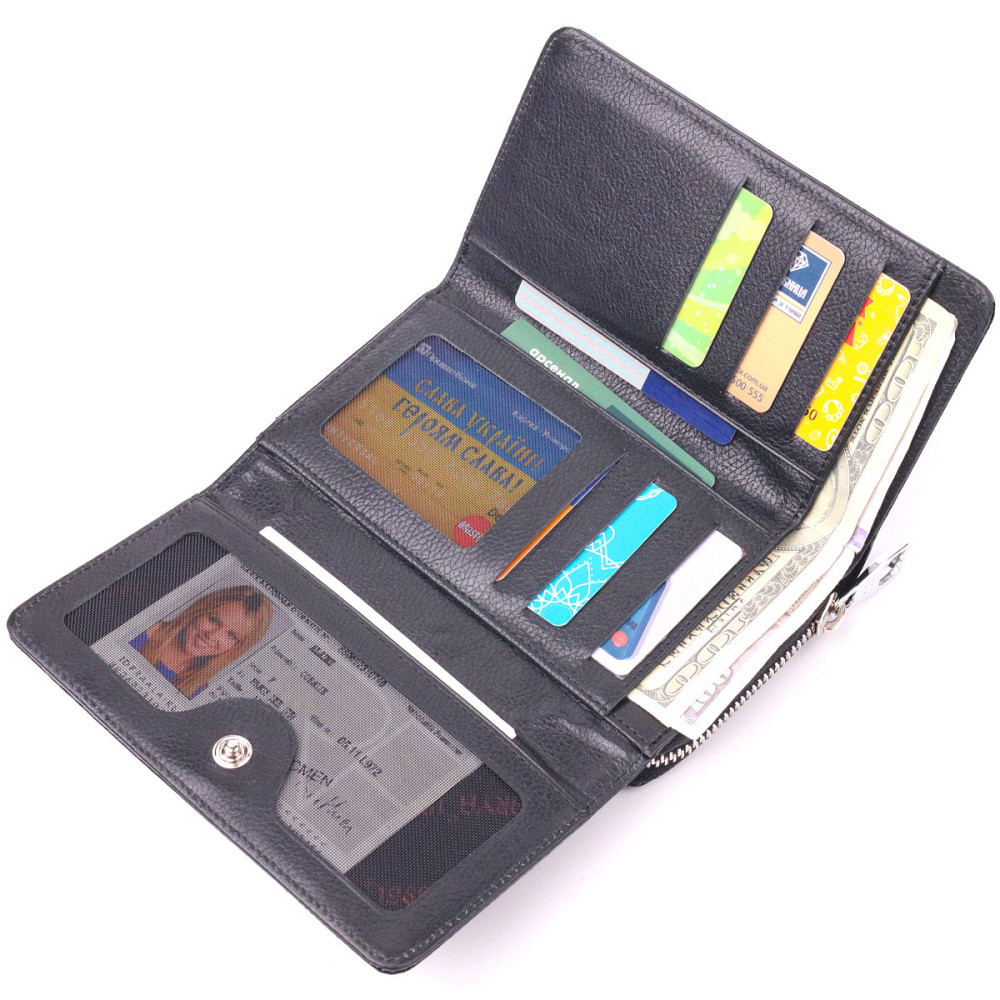 Интересное женское портмоне из лакированной фактурной кожи KARYA 21431 Черный Киев - изображение 9