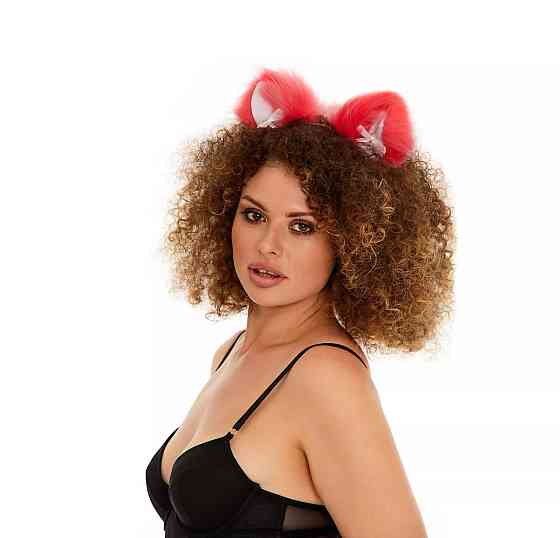 Меховые ушки кошки с бантиком, Ярко-розовые с белым OKOVA Sex Aura Киев