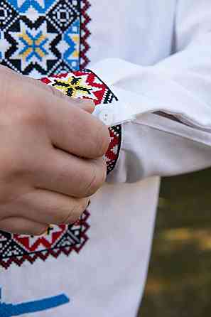 Вышиванка мужская, льняная, с длинным рукавом, белая, лен   , топ Киев