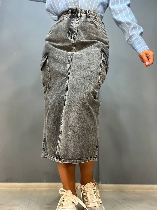 Юбка женская Zeo Basic 3580 джинсовая карманы по бокам разрез впереди длинная серая, серый, 36 Киев - изображение 3