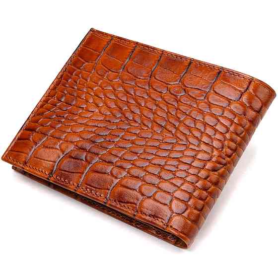 Фактурний чоловічий гаманець без застібки горизонтального формату з натуральної шкіри з тисненням під крокодила CANPELLINI 21761 Київ