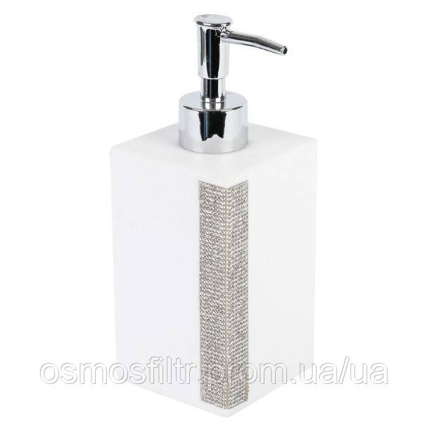 Дозатор для рідкого мила Axentia Ліндос білий з декором 400 мл полігума 7.2x18.2x7.2 см (134347) Київ - фото 1