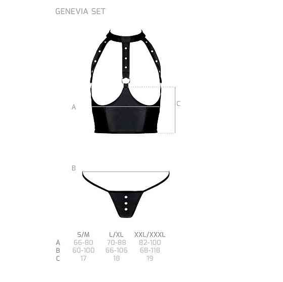 Комплект білизни з відкритими грудьми Passion GENEVIA SET WITH OPEN BRA XXL/XXXL black, корсет, стрі Sex Aura Київ