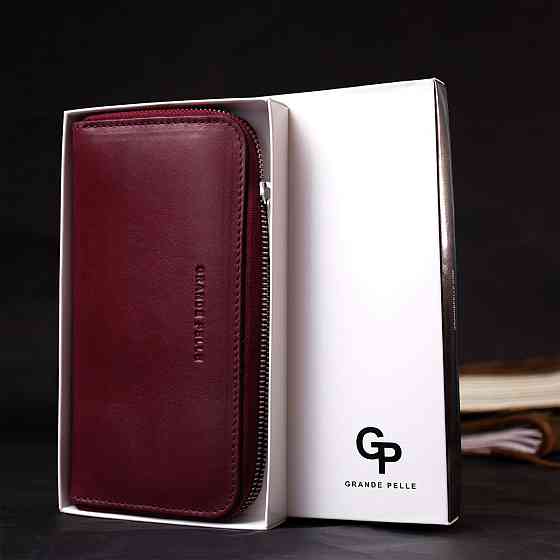 Вместительное портмоне из натуральной кожи GRANDE PELLE 16796 Бордовый Киев