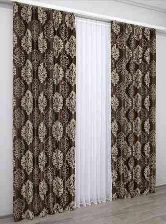 Комплект готовых штор VR-Textil Блэкаут-софт Корона № 1274ш(А) Коричневый с бежевым 150х275 см 2шт (33-0118) Киев