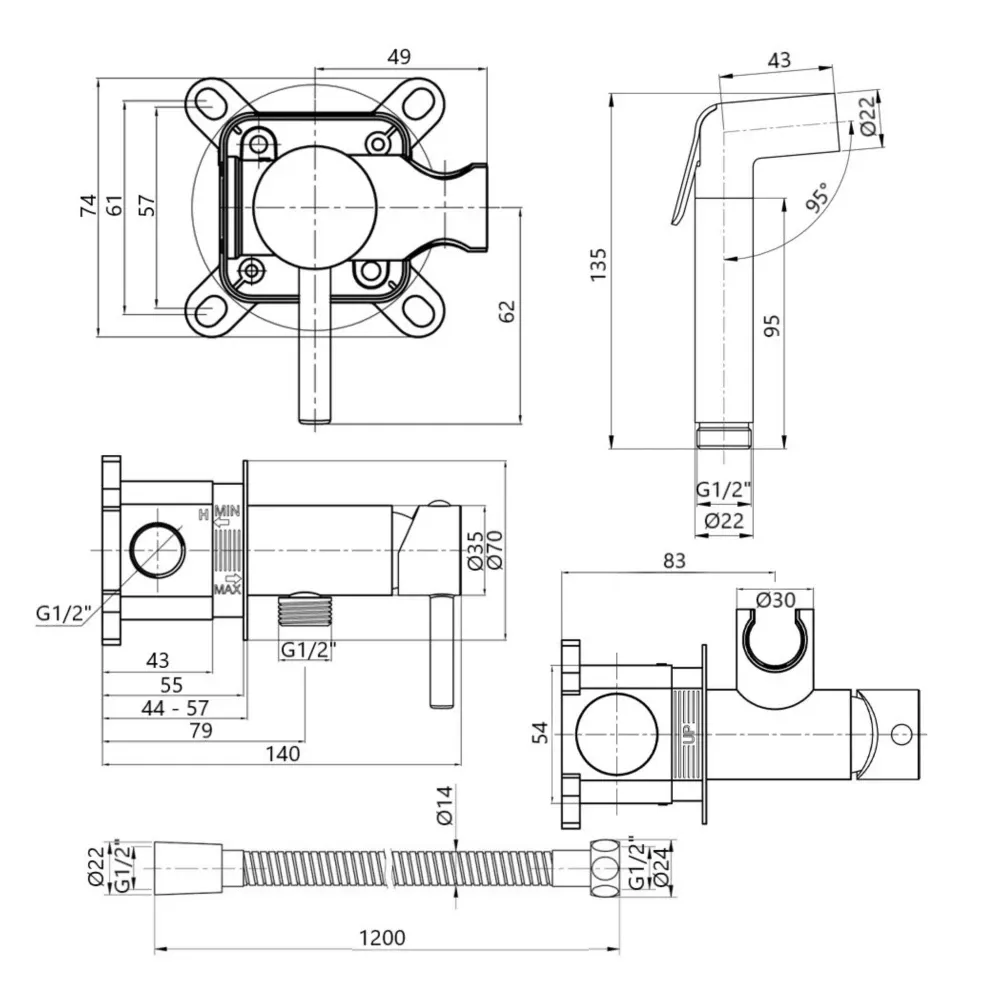 Набір для гігієнічного душу зі змішувачем Qtap Inspai-Varius CRM V00440001 Київ - фото 6