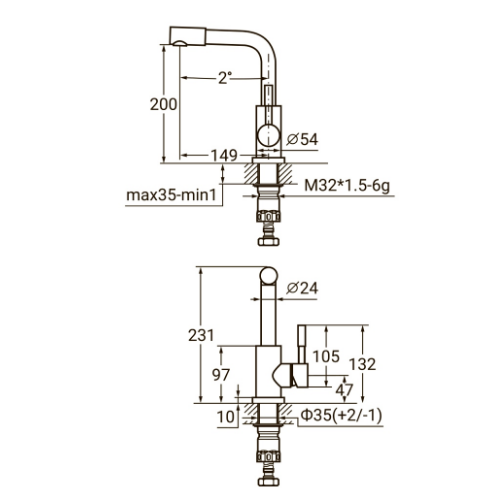 Змішувач KT d35мм для раковини Г-гусак на гайці Aquatica Житомир - изображение 3