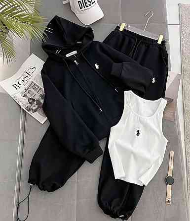 Женский повседневный костюм тройка с лого качественная двухнитка Одесса