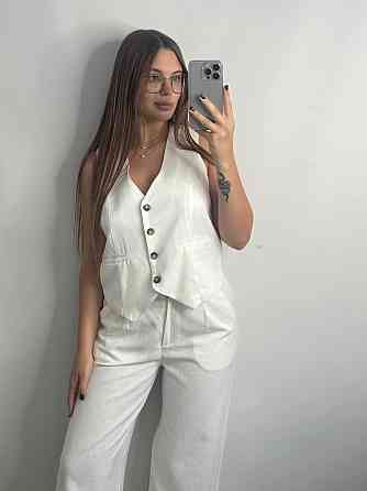 Лляний костюм-трійка в класичному стилі Молочний XS-S Харків