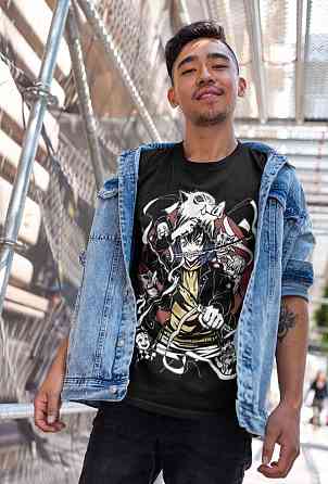 Футболка з аніме принтом Вбивця демонів оверсайз (S/M/L) Чорний AnimeJ1098 Дніпро