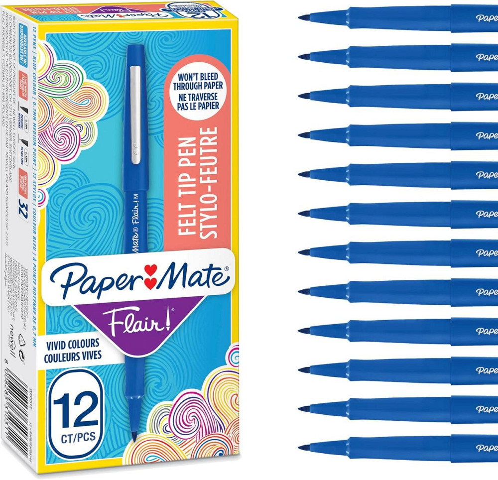 Ручка Paper Mate Flair 1.1 мм синяя набор 12 фетровая средняя Киев - изображение 1
