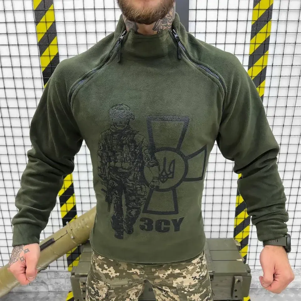 Тактическая флисовая кофта под горло мужская флиска для военнослужащих олива Одесса - изображение 1
