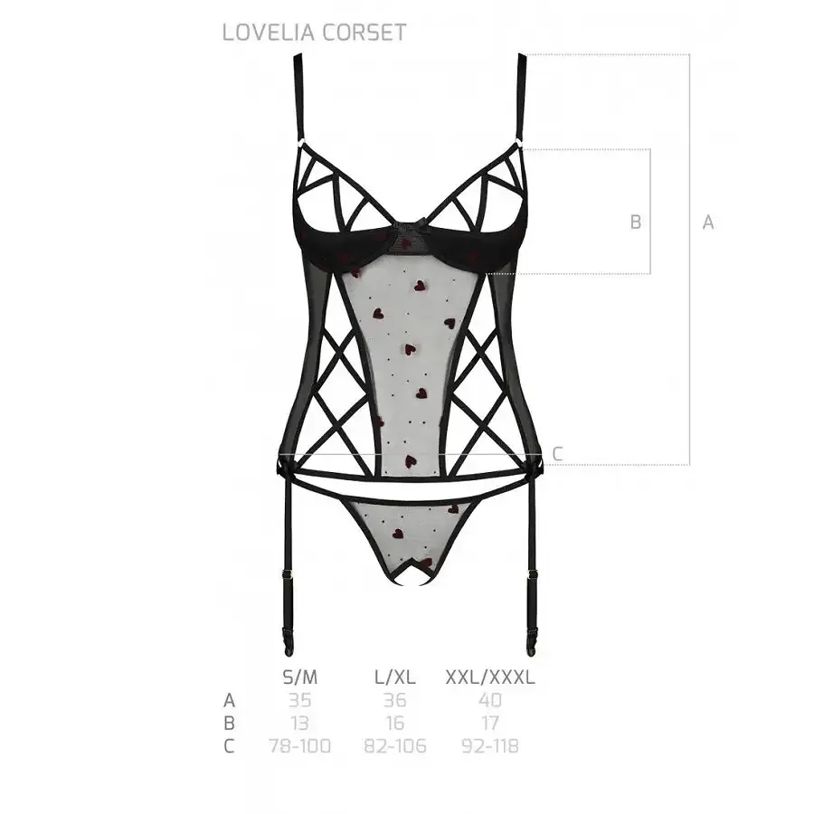 Корсет з підв'язками, стрінги Passion LOVELIA CORSET S/M, black Львів - фото 7