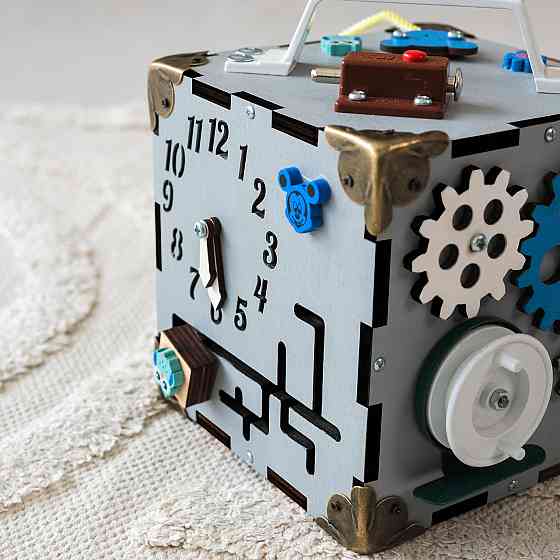 Маленький Бізікуб 15*15*15 Сірий дитячий куб Мінібізикуб для хлопчика Бізіборд Київ