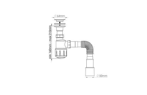Сифон для умивальника, випуск 64мм, гофра O40/50 NOVA Харків