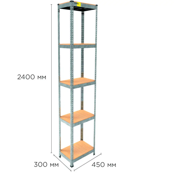 Металлический стеллаж Emby Light Series (размер 2400х450x300мм) 5 полок ДСП до 100кг Оцинкованный Винница