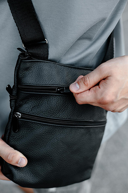 Сумка-мессенджер из натуральной кожи, сумка через плечо мужская SL029 (Черная) Сумы - изображение 6
