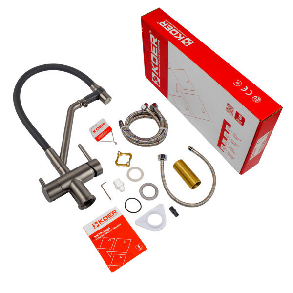 Кухонний змішувач KB-72006-07 з виходом для питної води колір графіт гнучкий вилив з підставкою (KR3382) Чернівці - фото 8