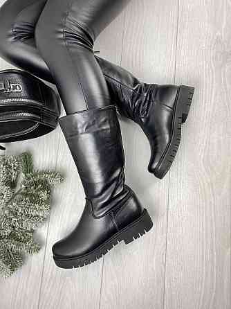 Напівчоботи жіночі VIKTTORIO чорні натуральна шкіра зима висота 28см обхват 43-45см (3086) Коломия